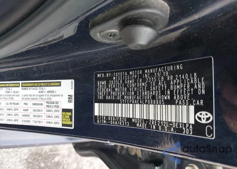 2020 Toyota Corolla Le from USA, damaged, VIN 5YFEPRAE4LP088805